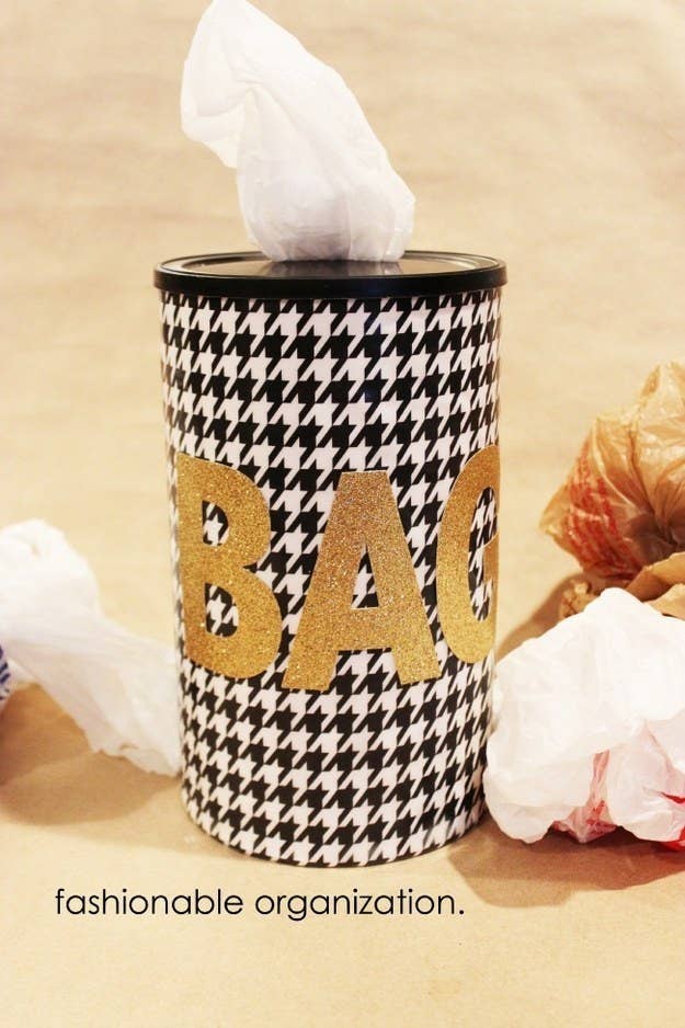 This is great to keep in the car, just in case you find yourself in dire need of a plastic bag. (You'd be surprised.) Here's the tutorial.