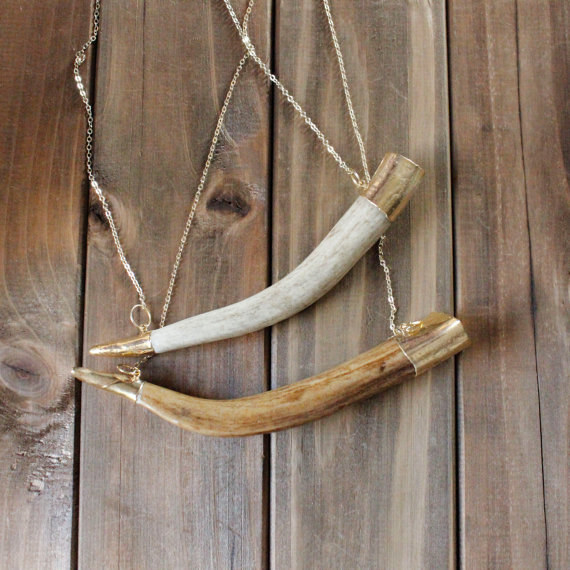 This gold plated deer antler necklace.