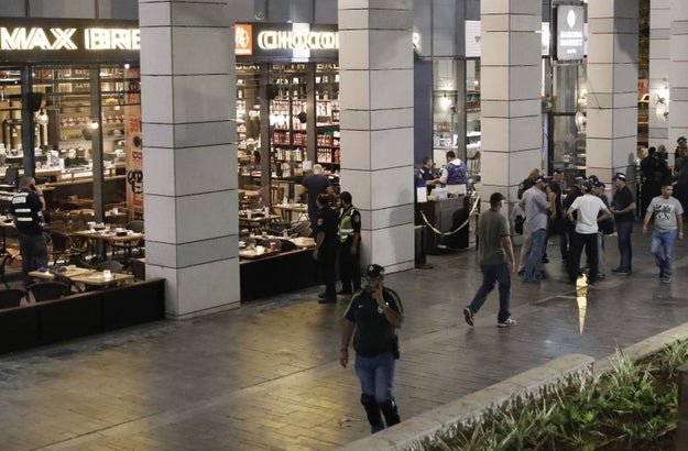 Photos from the scene showed police cordoning off and searching outdoor tables at a Max Brenner restaurant, a popular international chain of cafes that serve chocolate dishes.