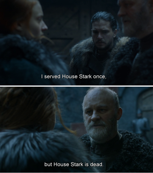 In Season 6, Episode 7 of Game of Thrones, Sansa and Jon try rather unsuccessfully to recruit Northern houses to help them take back Winterfell.