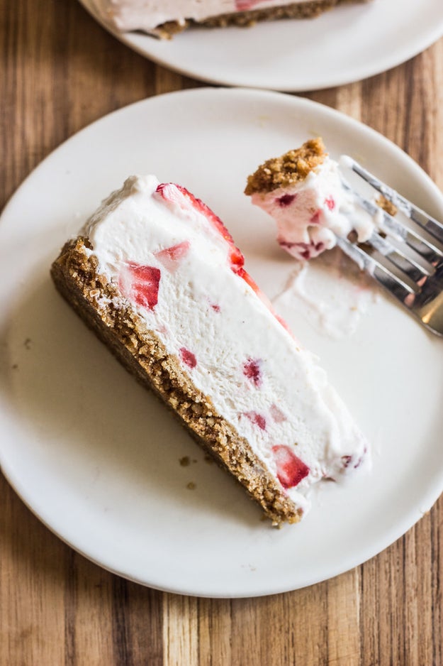 Strawberry Ice Cream Pie with Waffle Cone Crust