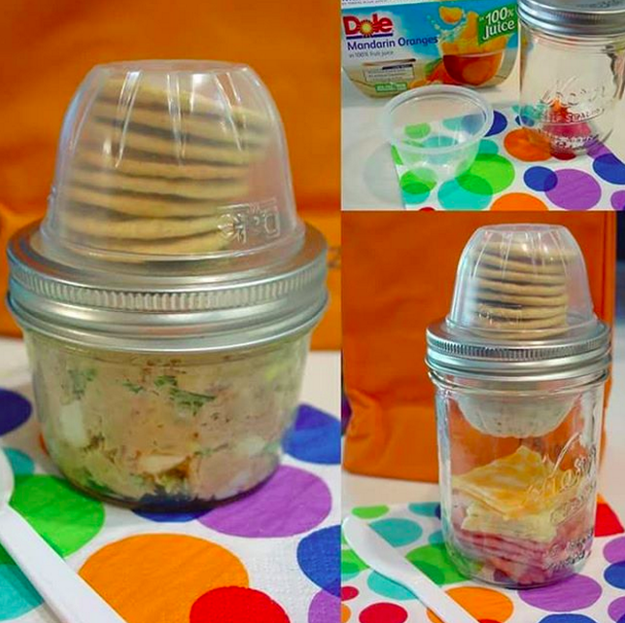 An empty Dole container and mason jar make the perfect pair for a snack carrier.