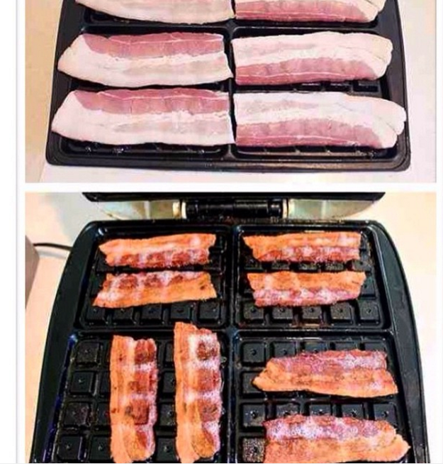 Use a waffle maker as a faster alternative to cooking up bacon.