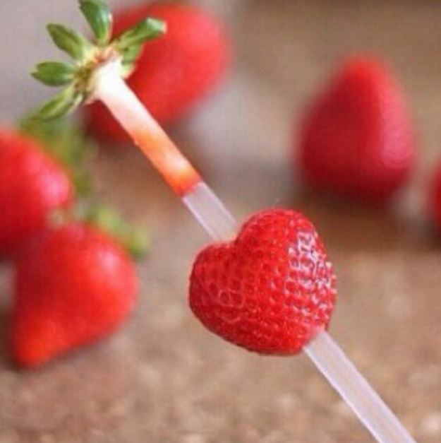 Use a straw as an easy way to rid the tops of strawberries.