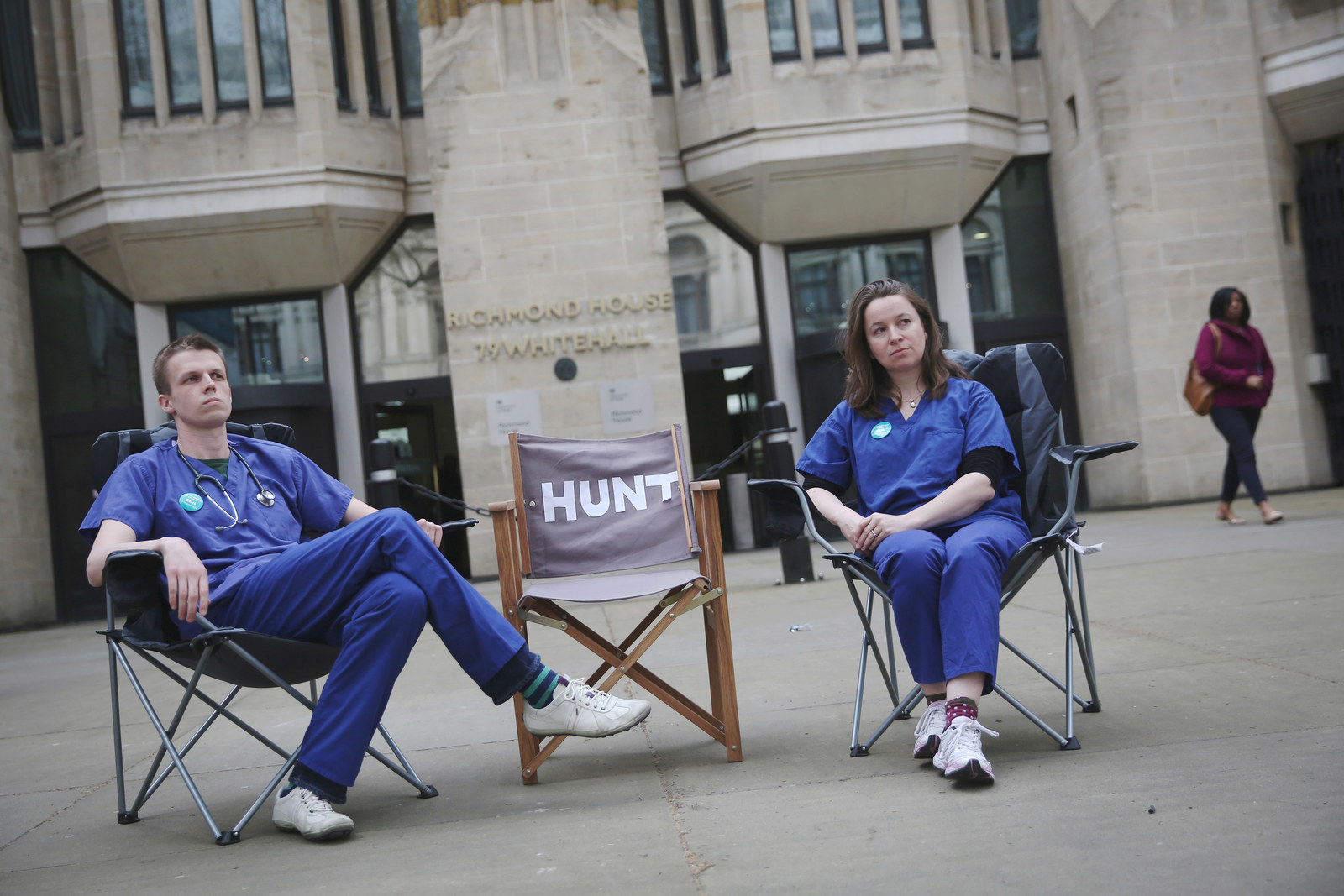 Dr Dagan Lonsdale and Dr Rachel Clark holding a demonstration against the junior doctors contract outside the Department of Health in April.