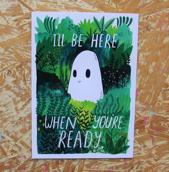 The Quiet Place is a lovely and soothing website that offers a quiet space to reflect, and catch your breath. You'll need headphones, FYI but it's worth it. Image (and postcard for sale!) via Sad Ghost Club.