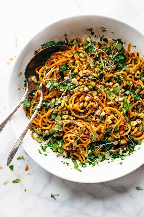 Chipotle Sweet Potato Noodle Salad with Roasted Corn