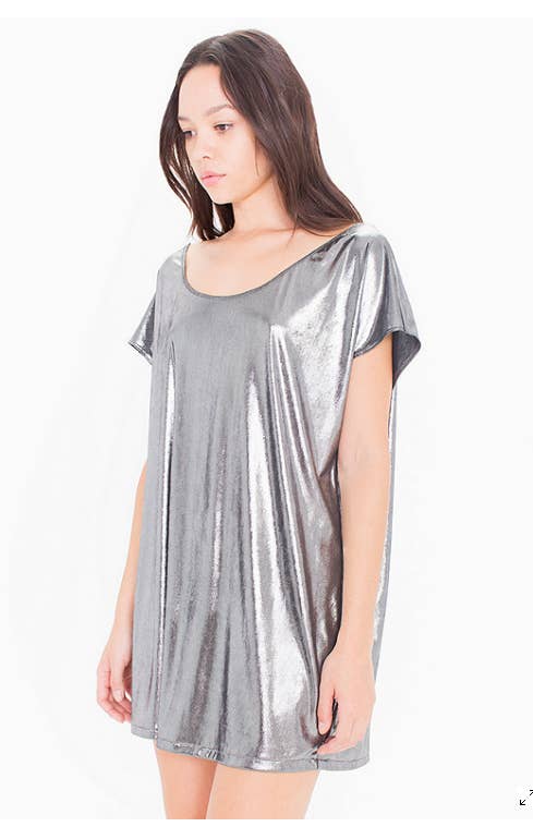 american apparel silver dress American Apparel Dresses | Like New American Apparel Mock Neck Skater Dress In Heathered White - Size M | Color: Gray/Wh