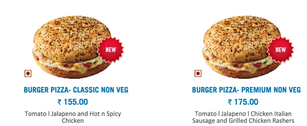 Burger Pizzas are available in Domino's India, and come with a couple of different toppings, like chicken Italian sausage...