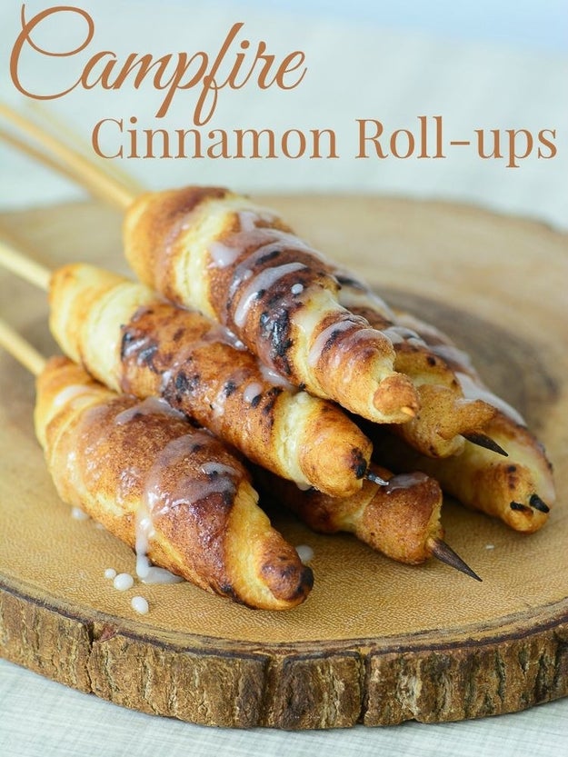 Wrap some crescent dough with some cinnamon sugar around a skewer to make a cinnamon roll-up.