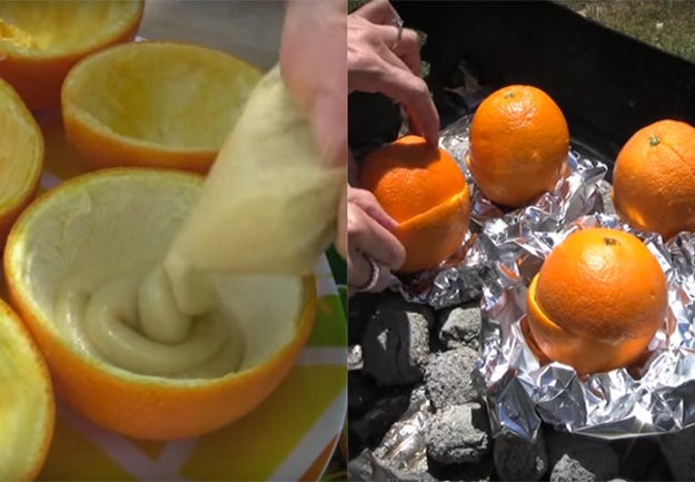 Bake some muffins in orange peels on the campfire.