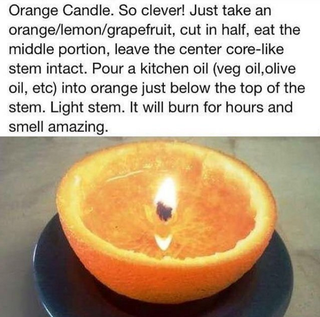 Make a long-lasting candle out of an orange.
