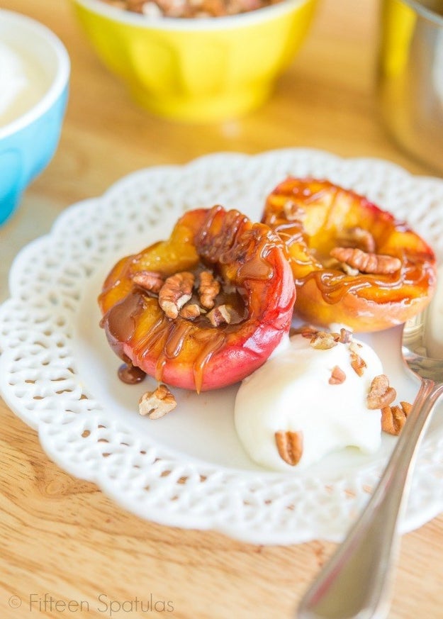 Grilled Peaches With Bourbon Brown Butter Sauce