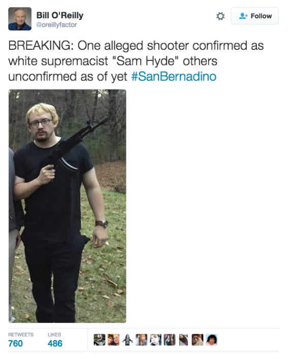 He is an American comedian named Sam Hyde and every time there is a mass shooting trolls on Twitter share his photo and say he is the culprit. It happened during the San Bernadino shootings: