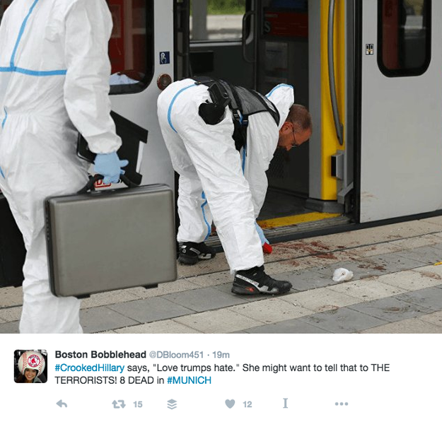 This photo of crime scene technicians was one in a series of images shared by a Twitter user in a tweet about Munich.