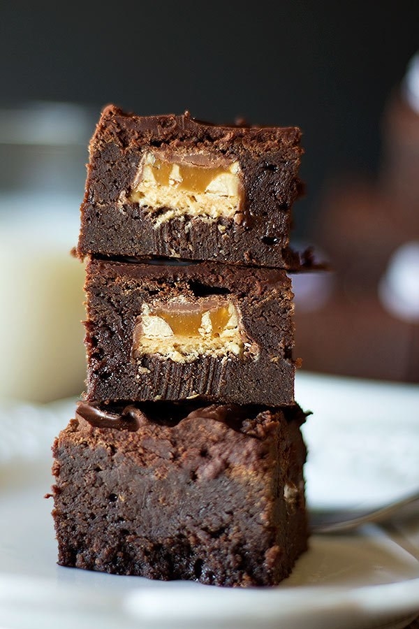 Surprise Snickers Stuffed Brownies