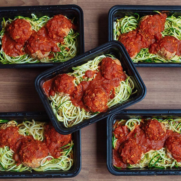 This turkey meatball zoodle prep.