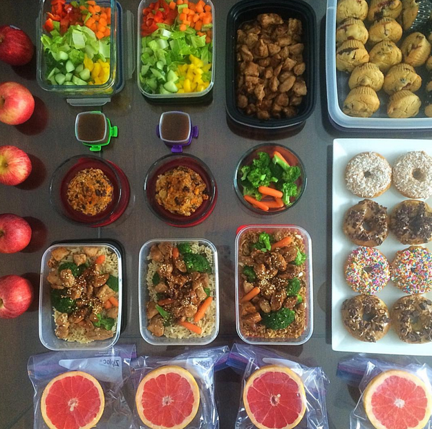 This spread that includes DOUGHNUTS.