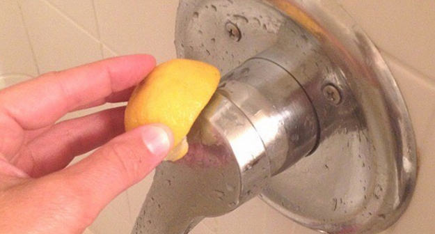 You can also use a lemon to remove hard water stains from the shower.