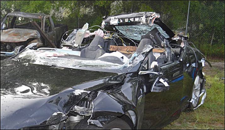 Joshua Brown's Model S after the crash.