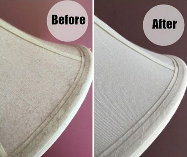 A lint roller is an effective way to remove dust off of fabric lamp shades.