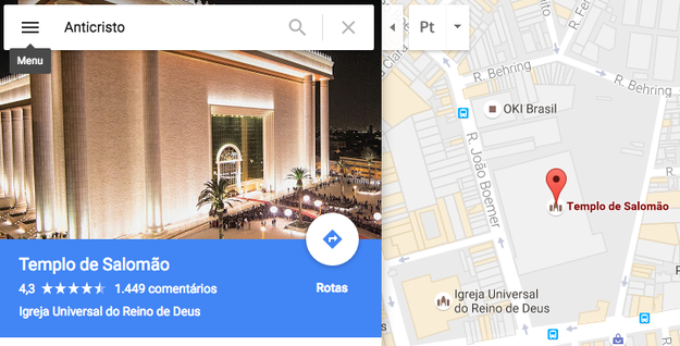 Llegó una cosa extraña si se busca la palabra ANTICRISTO en Google Maps.