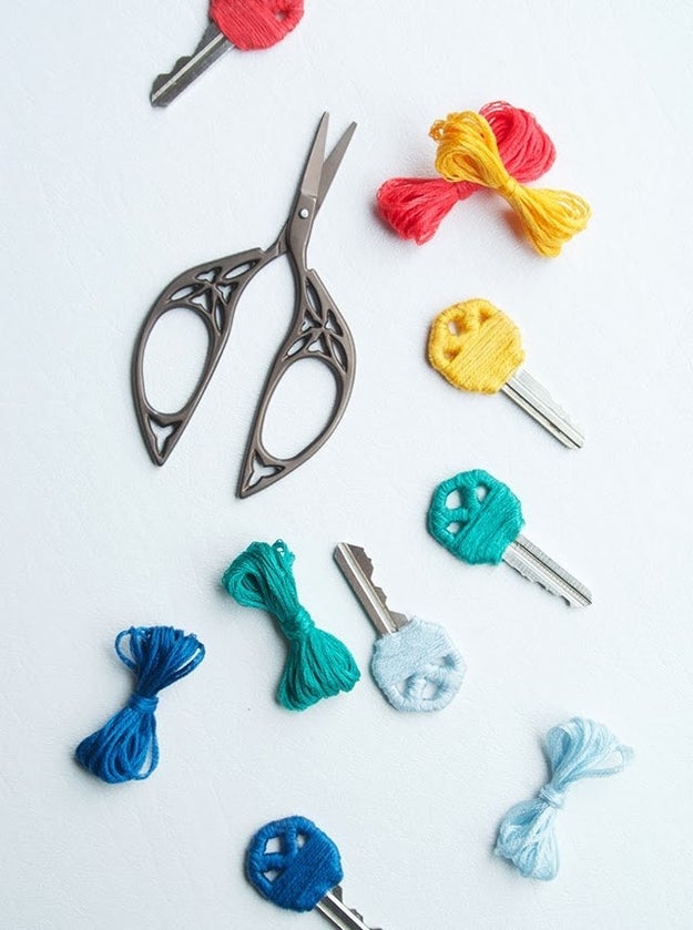 Wrap the keys you use most often in embroidery floss, so you can easily tell which one you need.