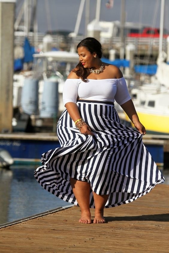 These wide vertical stripes on a flowy maxi are perfectly ladylike
