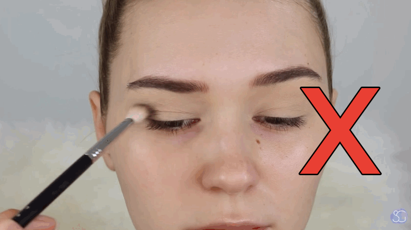 Beauty vlogger Shani Grimmond explains that shimmery shades on the crease work against you, making the skin appear saggier than it actually is.