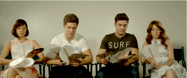 Anna: No, don't, that's so mean!Adam: Uh huh, I think it's youuu!Zac: I don't know, it's a tie. I'm gonna go tie between you and me.Anna: Yeah, okay.BuzzFeed: What's everyone singing?Aubrey: 🎶 Ooh, I think that I found myself a cheerleader 🎶Zac, Adam, Aubrey: 🎶 Found myself a cheerleader, she was always right there when I need her. 🎶 Adam: That's a classic.Anna: They love that song, it's crazy.