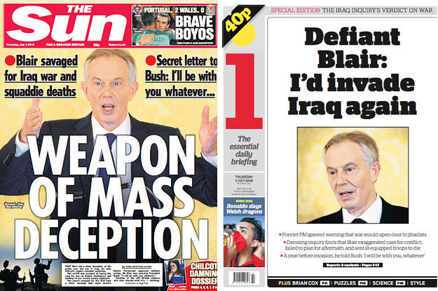 Here Are The Newspaper Front Pages After The Iraq Inquiry