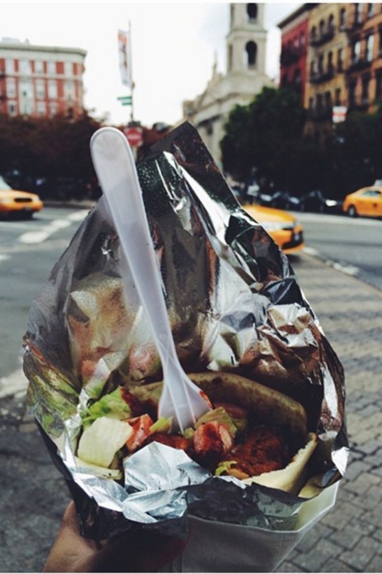 The spoils of a successful hunt for a pita sandwich lunch in the West Village.