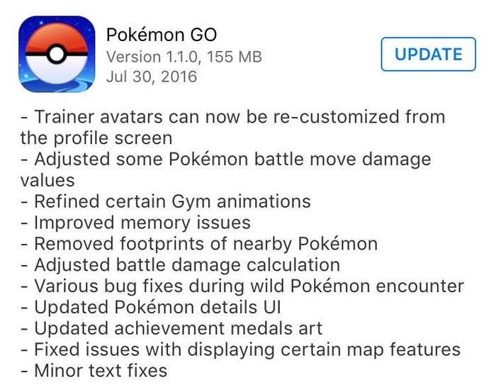 Pokemon Go Update