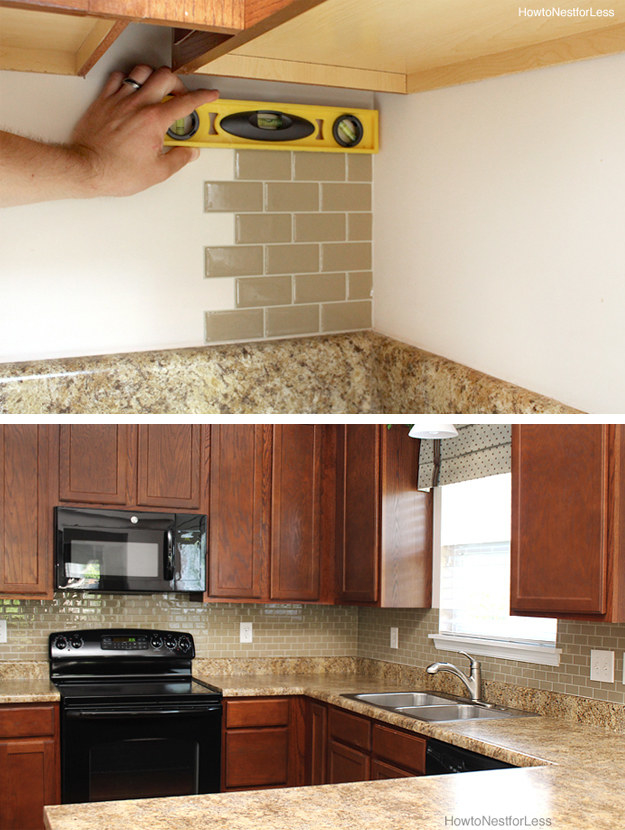 Use peel-and-stick tiles to make your backsplash look brand new (and to make it easier to clean than bare wall).