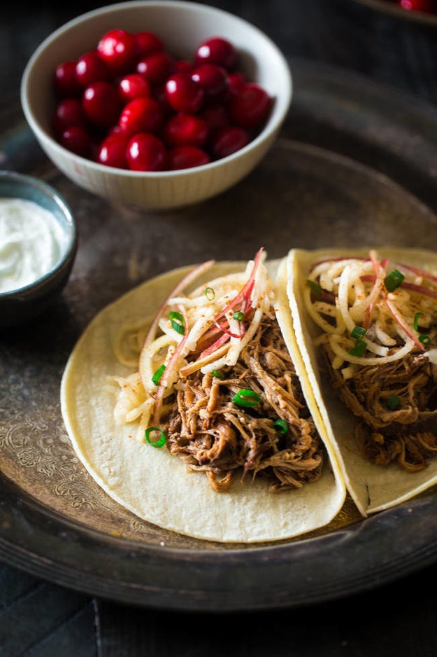 Slow Cooker Chipotle Cranberry Apple Pork Tacos