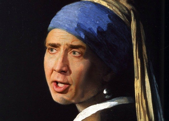 Nicolas Cage as Girl With a Pearl Earring by Johannes Vermeer