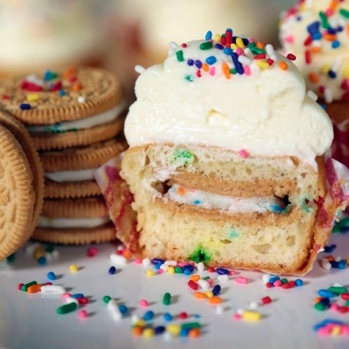 Oreo Stuffed Funfetti Cupcakes