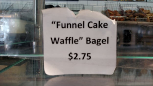 The store does a lot of food mashups — cragels (croissant-bagels), pookies (pie crust cookies), and what we've decided to call a "wunnagle."