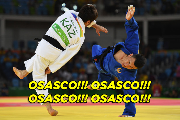 Quando a torcida brasileira começou a gritar "OSASCO!!!" pra apoiar o judoca Yeldos Smetov, do Cazaquistão.