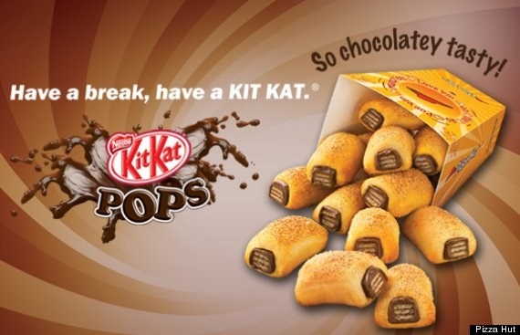 Or maybe you know of Pizza Hut's Kit Kat Pops in the Middle East — those yummy chocolates you love, wrapped in pizza dough.