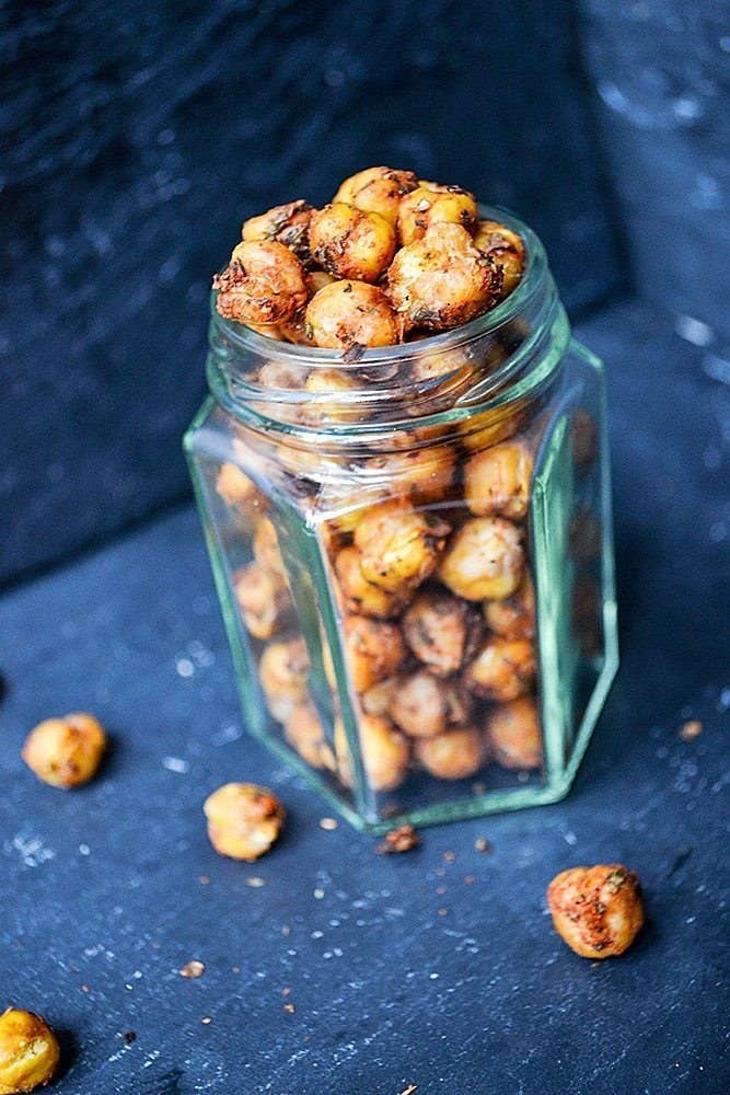Nutty, crispy, and a bit spicy these roasted chickpeas are easy to prepare and just addictive. Recipe here.