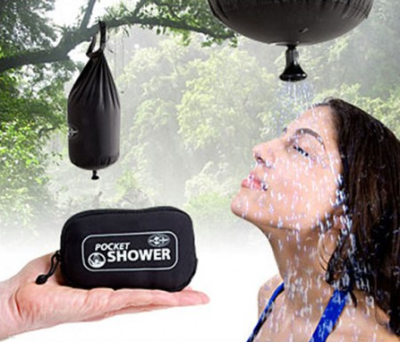 Invest in a portable shower so you don't have to awkwardly shampoo with a water jug.