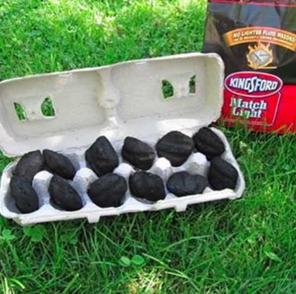 Transport charcoal in an egg carton if you don't want to lug the whole bag.
