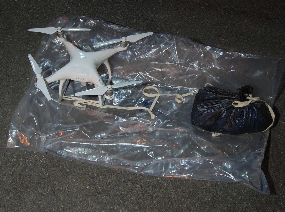 A drone and its mobile phone cargo, recovered by police outside Pentonville jail