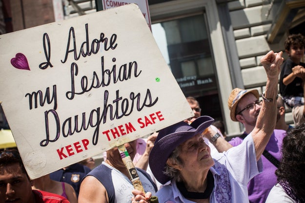 And there are a bunch of other photographs — of the same woman and the same sign — from pride celebrations over the years.