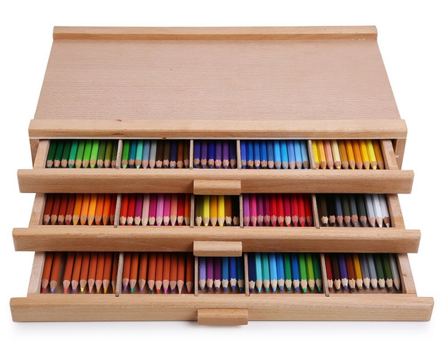 A wooden storage box for coloring-book lovers to keep their colored pencils in.