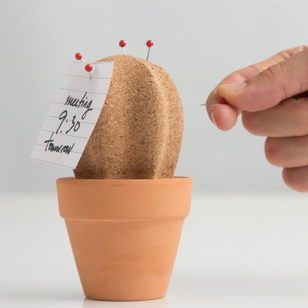 A cork cactus with pin spines (to help you keep track of all the things you need to remember at work).