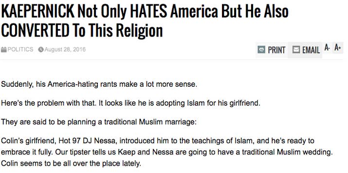 Ending the Fed's story was a word-for-word repost of this from Clash Daily. That post was based on a claim from a sports gossip website that cited anonymous 'people close to the player' who said Kaepernick is going to become Muslim. Kaepernick recently attracted criticism after he refused to stand for the national anthem before a football game; he has said nothing about converting to Islam.