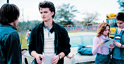 Let’s not forget about when Steve so romantically scaled the side of Nancy’s house only to find her rendezvousing with previously mentioned weird, reclusive lonely-boy Jonathan. Steve, hurt by Nancy’s presumed infidelity, confides in his friends who retaliate by denigrating Nancy’s reputation by vandalizing a movie theater marquis. But from Steve’s POV… What the hell! Nancy said she was busy that night and now she’s sitting soaking wet with the dude that was taking pervy pictures of her!? You bet your ass he makes a bad decision that night!! Added brownie points: Steve later punches his friend who spray painted those words about Nancy in the face and remorsefully cleans the marquis. (Go Steve!!!)