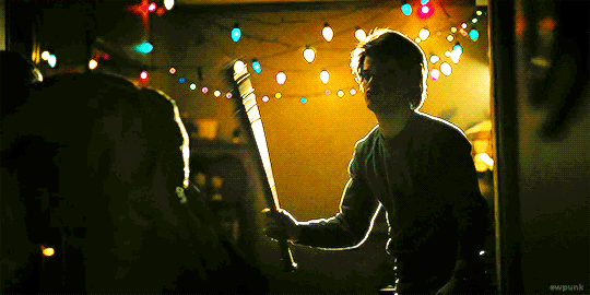 Steve then learns that Nancy and Jonathan were in fact summoning a fucking monster demon from some creepy ass placed called The Upside Down. Like any sane person would, Steve books it from the killer alien as soon as possible (reasonable dude). However, when he sees the lights of Satan flickering (signaling the return of the Demogorgon) he triumphantly returns to kick Demo-Ass. (ULTRA GOOD DUDE!!!)